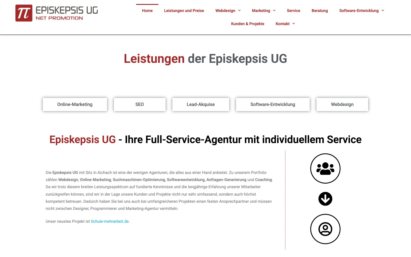 Die Webseite der Episkepsis UG: Leistungen der Agentur von Online-Marketing über SEO bis Software-Entwicklung und Webdesign.